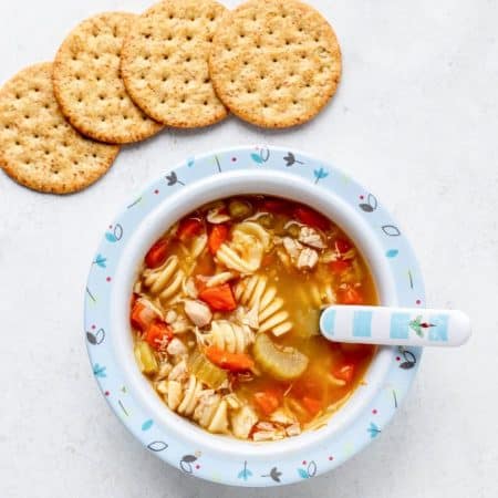 Bowl of soup and crackers.