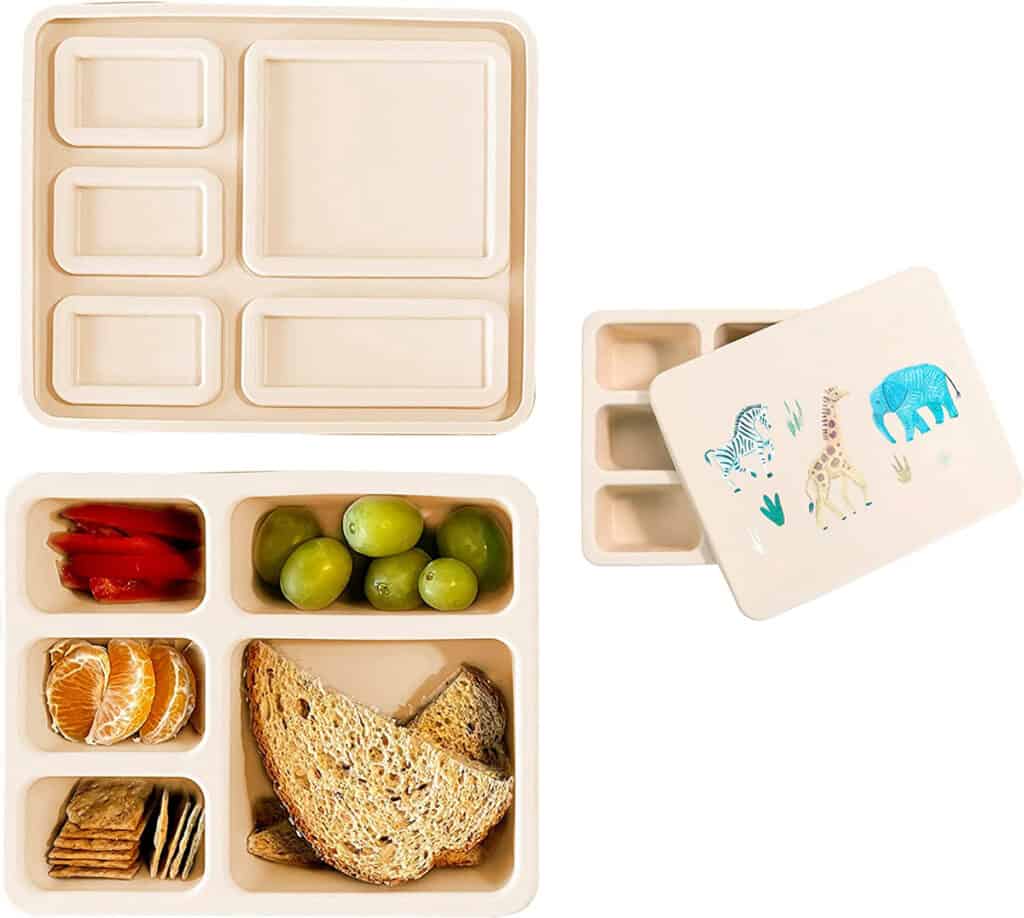 Austin baby co lunch box with animals on it.