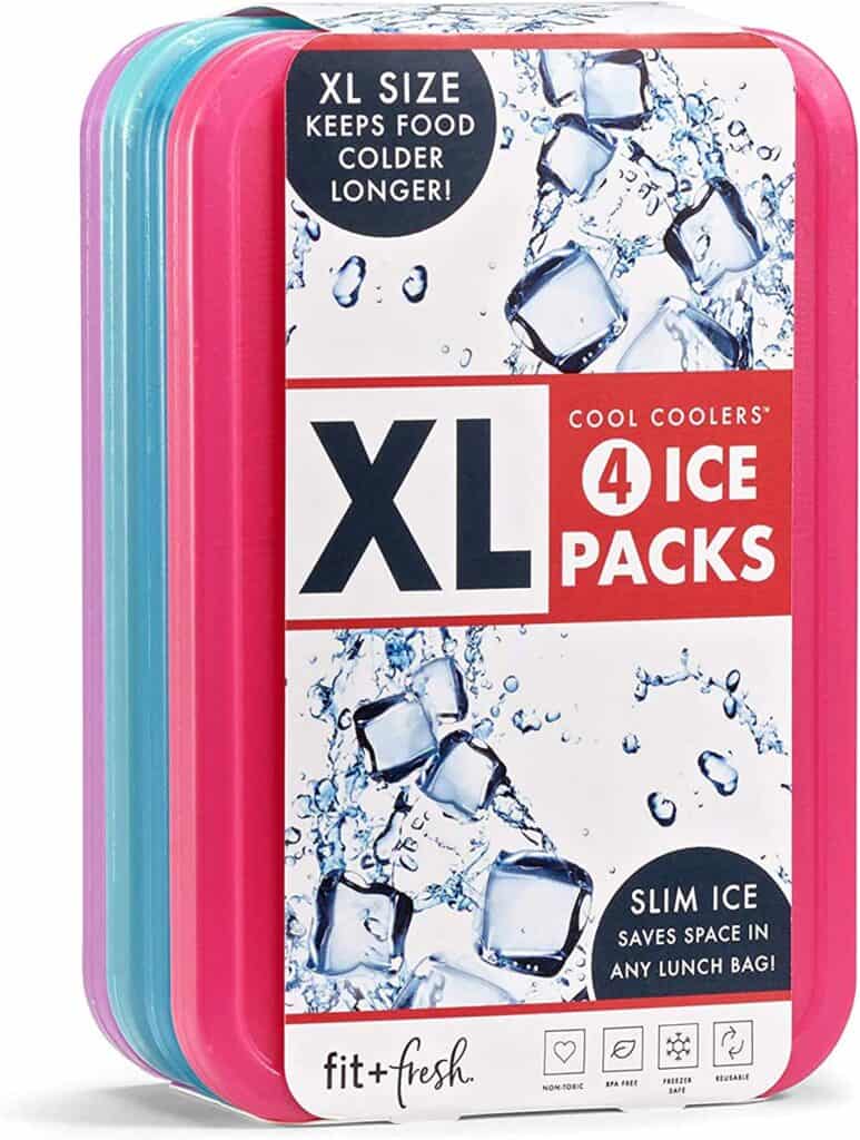 A pack of fit & fresh XL cool coolers freezer slim ice packs for lunchbox.