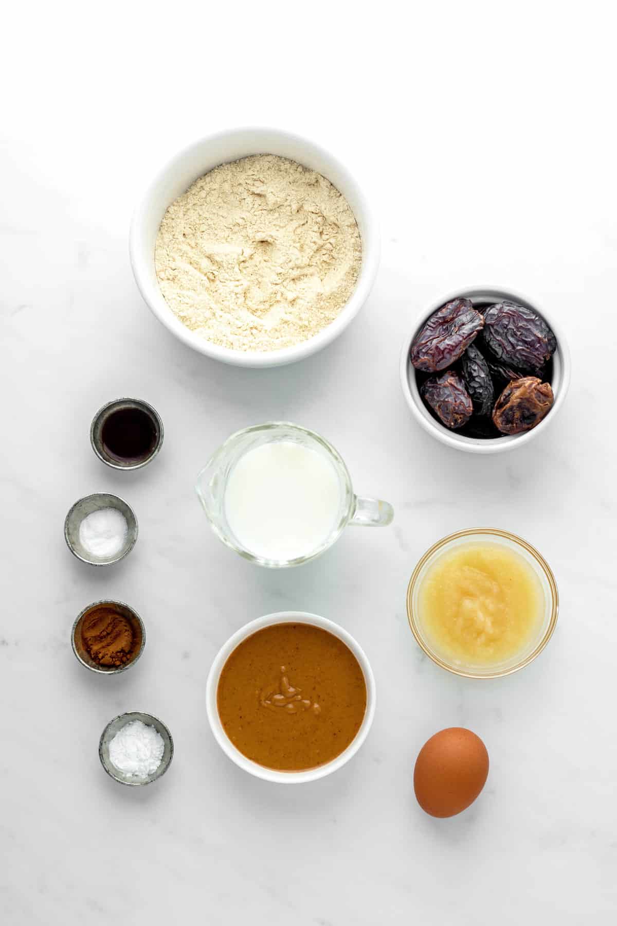 Ingredients for date muffin recipe.