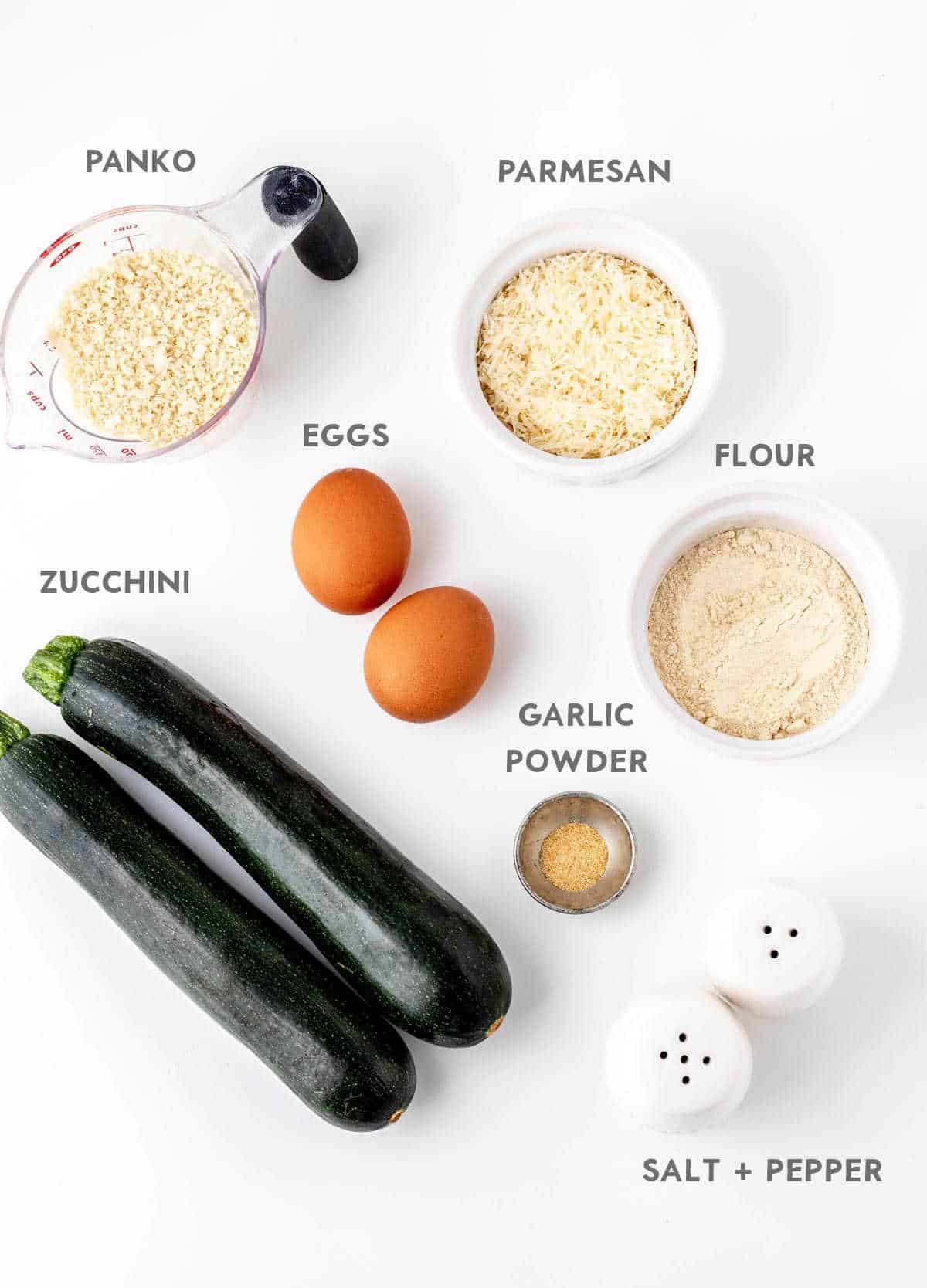 Ingredients for air fryer zucchini fries.