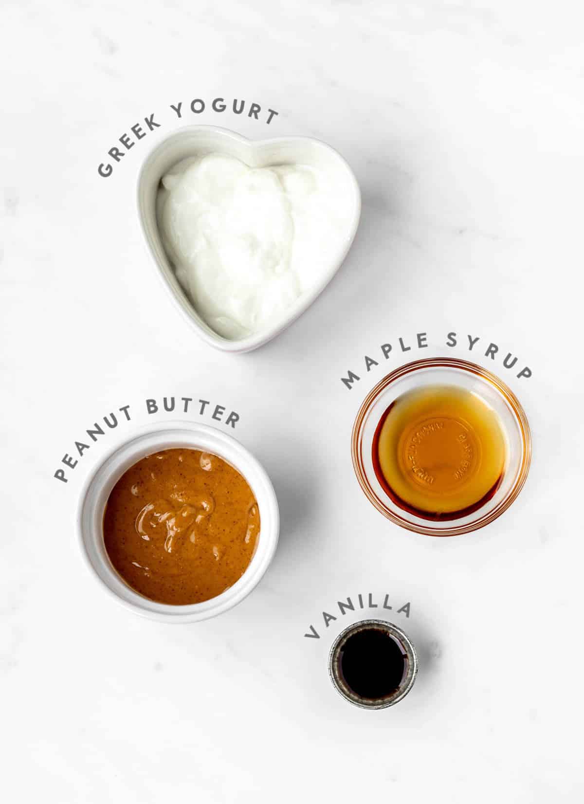 Ingredients required for 4-ingredient peanut butter dip.