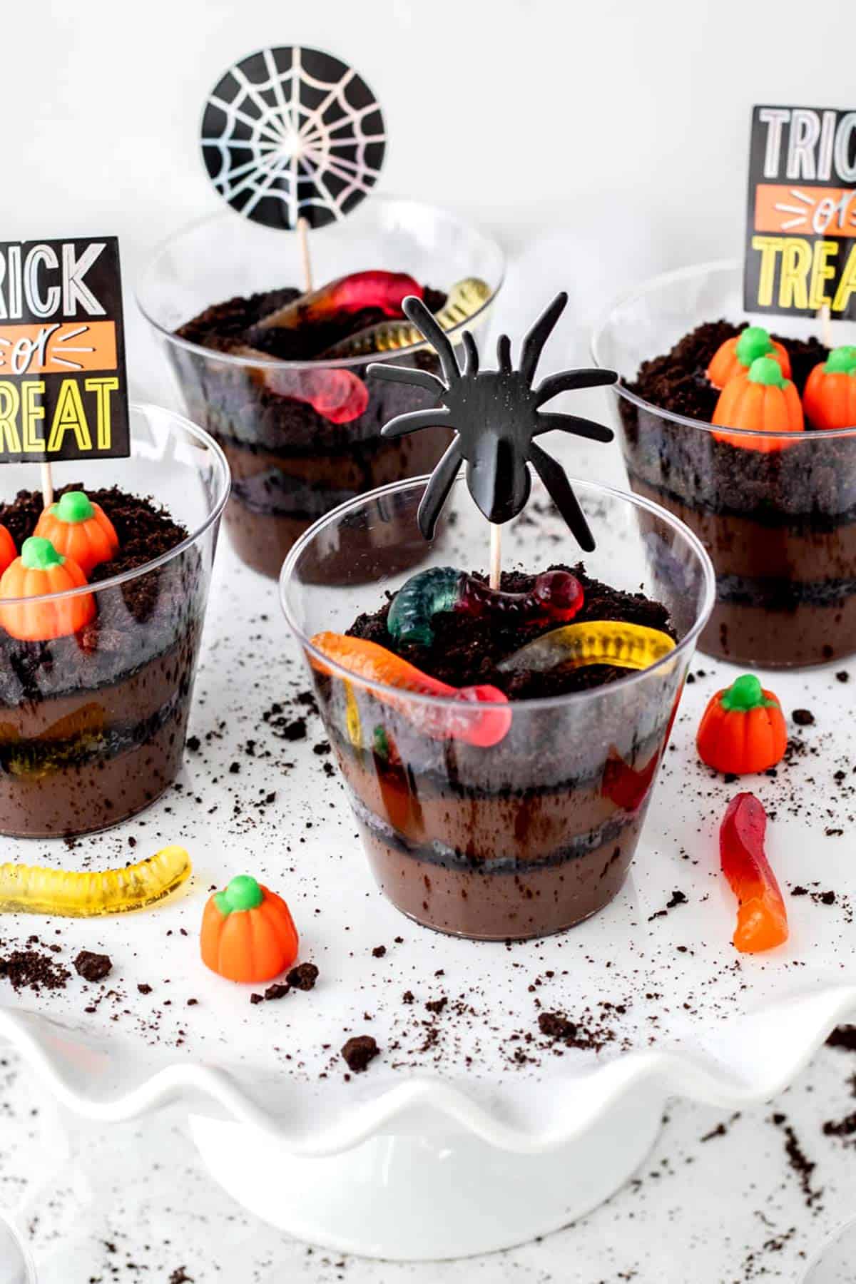 Close up image of Halloween dirt cups.