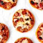 Mini pizzas made with 3 ingredient pizza dough with Greek yogurt.